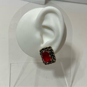 VINTAGE  1969 SARAH COVENTRY MAJORCA EARRINGS RUBY RED RHINESTONE SIGNED CLIP ON